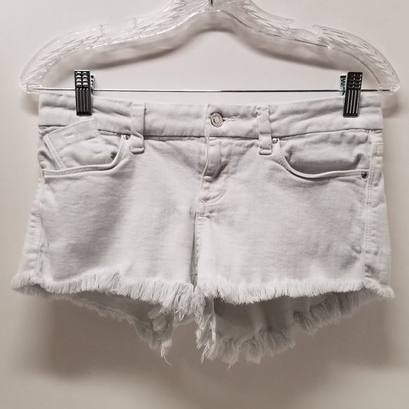 Guess Selene White Denim Stretch Shorts w/ Frayed Hem - Picture 11 of 15